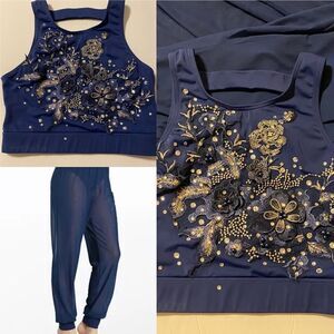 Weissman custom solo dance costume 2 piece blue mesh jogger pant crop top SA MA